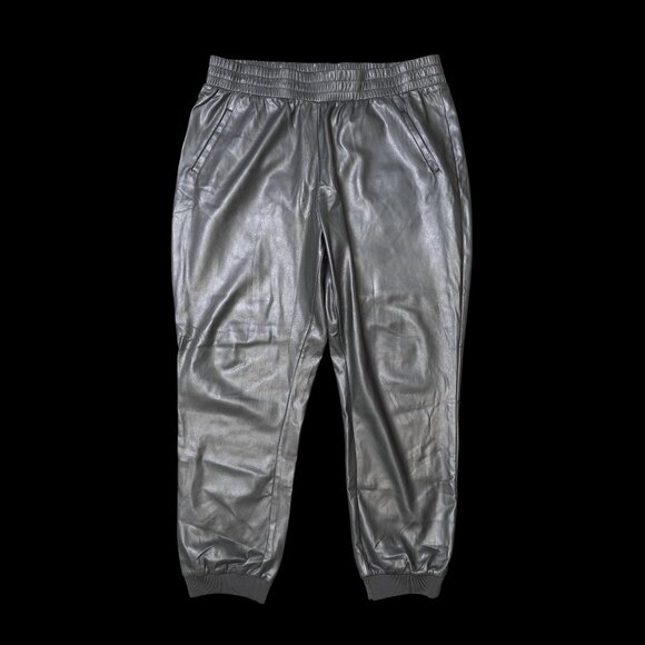 DKNY Jeans Faux Leather Joggers High Rise 2 Pockets Elastic Waist 2 Colors Sz XL - Picture 2 of 14
